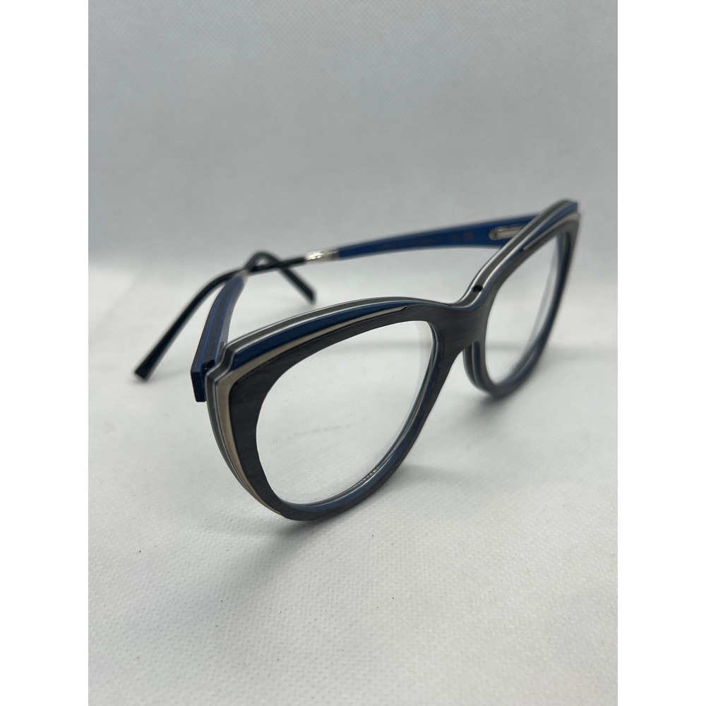 Gold & Wood Lola 01.03 Eyeglasses Grey Blue Wood Cat Eye Frames 54-17-135 Luxury
